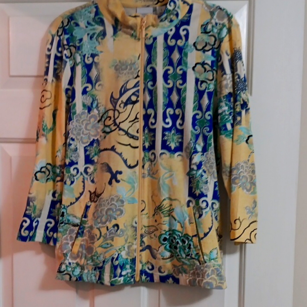 Chico's Beautiful Yellow, Blue and green Knit top